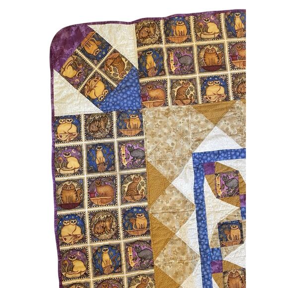 VTG Handmade Quilt Dan Morris Cat Art 1999 Timeless Treasures Folk Art 60x70 - Picture 7 of 12